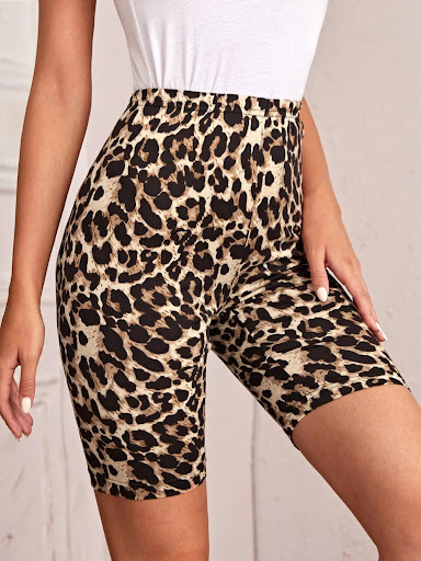 Title 3, High Waist Tight Leopard Print Shorts Slim Elas...