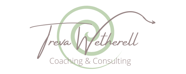 Logo - earth-tone Treva Wetherell Coaching and Consulting over green sprial