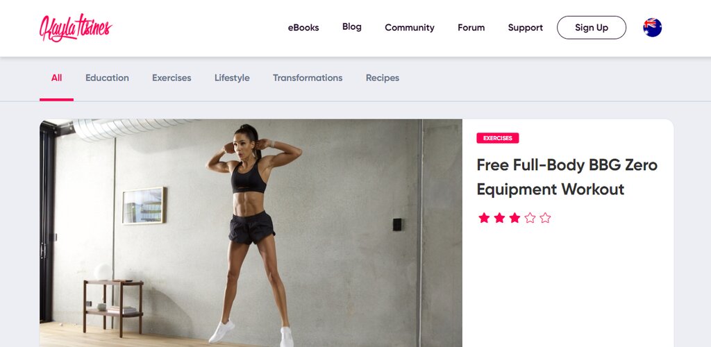 Une séance d'entraînement sur le site Web de Kayla Itsines