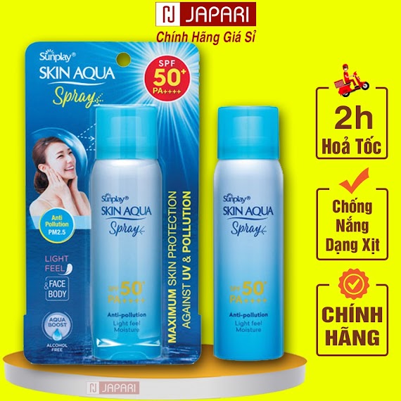 Xịt Chống Nắng Skin Aqua Sunplay Cho Da Mặt & Body Toàn Thân - Kcn Skin Aqua Dạng Xịt Cho Da Dầu Mụn Khô Hỗn Hợp Japari