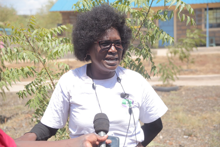 Elimu Kwanza Initiative founder Dorothy Jebet addresses the media at Tophill Academy in Marigat, Baringo South, on March 1, 2022.