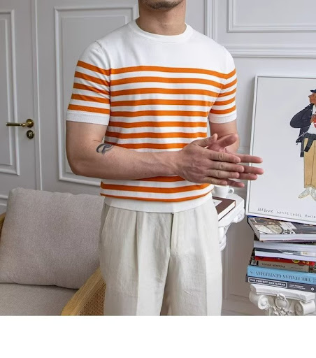 Title 10, Trendy All-matching Striped T-shirt Mens Short...