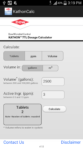 KATHON™ 7TL Dosage Calculator