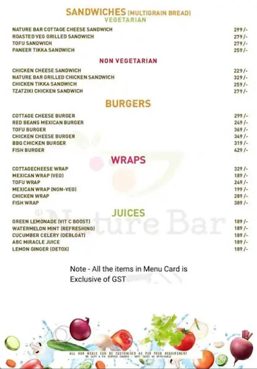 The Nature Bar menu 