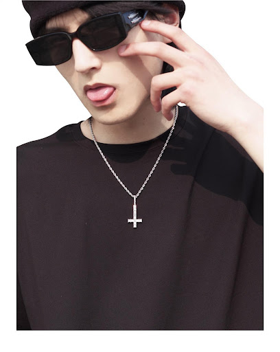 Title 3, Full Diamond Cross Necklace with Inverted Zirco...