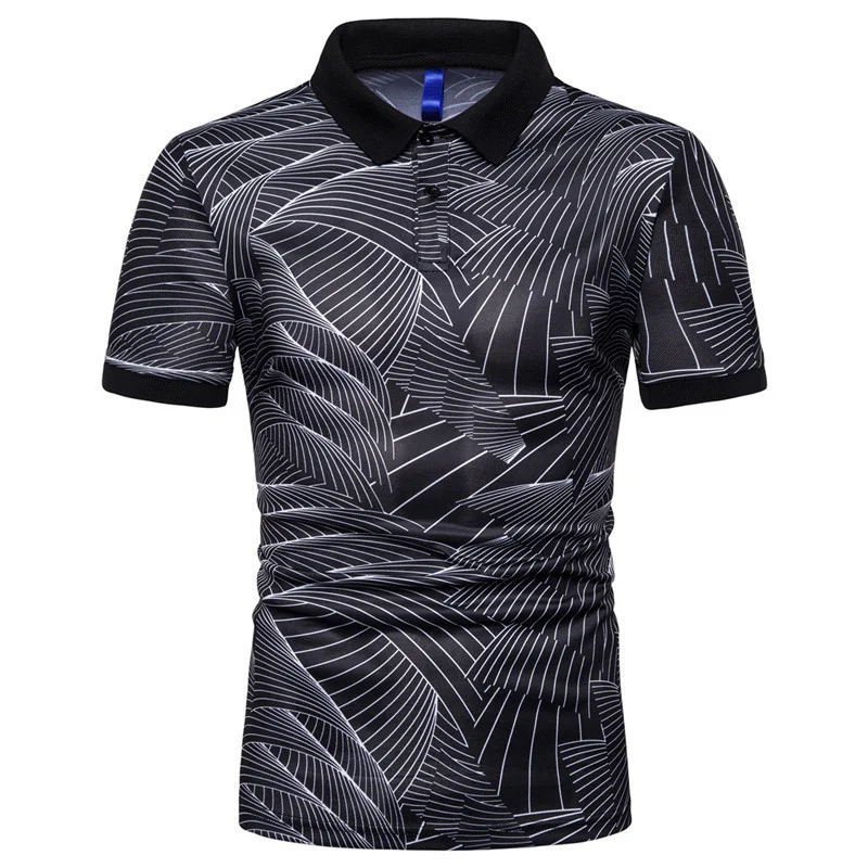 New Summer Men's Fashion Trend Wave Print Short Sleeved Lapel T Shirt