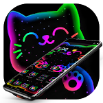 Colorful Neon Black Cat Theme Apk