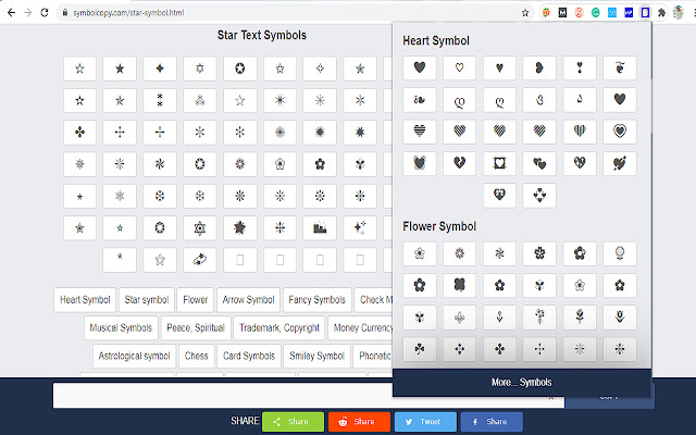 Text Symbols chrome extension