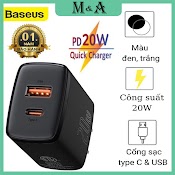 Củ Sạc Nhanh Baseus 20W 2 Cổng Sạc Typec Và Usb Công Nghệ Sạc Nhanh Pd 3.0 Và Qc 3.0 Sạc Đầy 50% Sau 30 Phút Chính Hãng