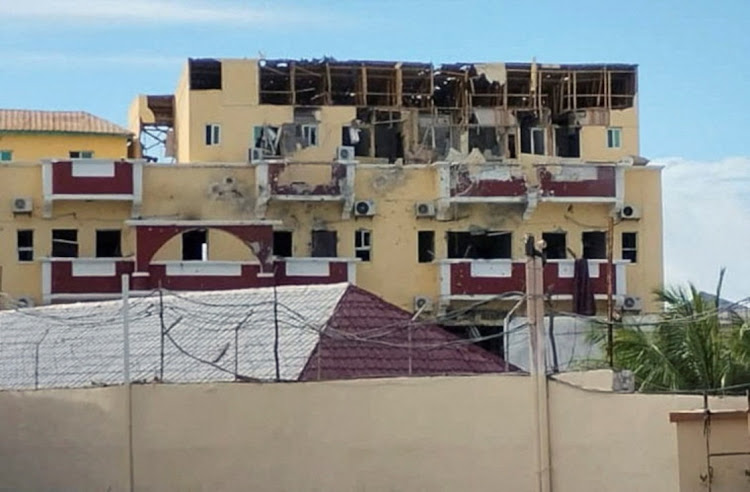 A general view shows a section of the Hotel Hayat, the scene of an al Qaeda-linked Al-Shabaab group militant attack in Mogadishu, Somalia, on August 20, 2022.