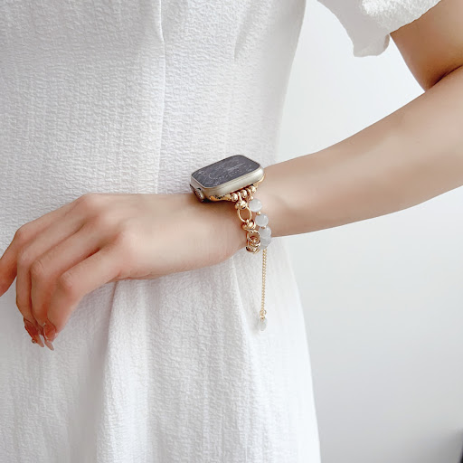 Title 3, Watch wristband with buckle, bead ornament, and...