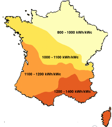 Carte ensoleillement en France