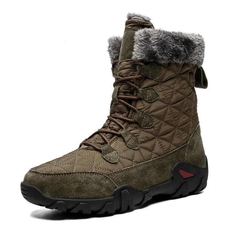 Bottines Homme Martin Hiver Chaud Fourrure Peluche Cuir Suède & Tissu Imperméable Bottes de Neige Cheville Hautes Antidérapantes