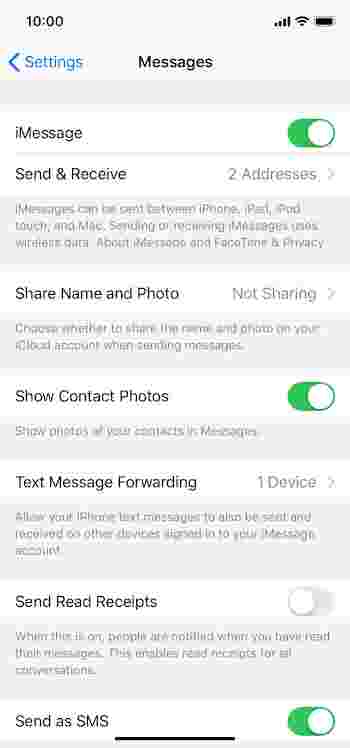 Un iPhone muestra un interruptor con la opción de desactivar iMessage.