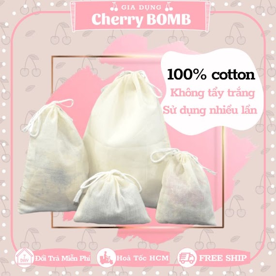 Túi Lọc Vải Cotton 100% Không Tẩy Trắng Chuyên Dùng Đun Nấu Trà , Cà Phê , Lọc Gia Vị Nấu Ăn - Set 2 Cái Đủ Size