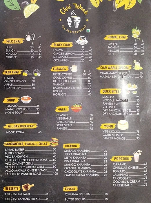 Chai Waale menu 