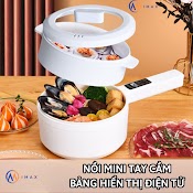 Nồi Nấu Lẩu Mini Cầm Tay Dung Tích 2L, Nồi Đa Năng Màn Hiển Thị Điện Tử Lớp Tráng Men Ceramic Chống Dính