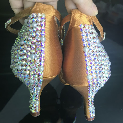 Title 6, Womens Latin Dance Shoes Rhinestone Pearl Sati...