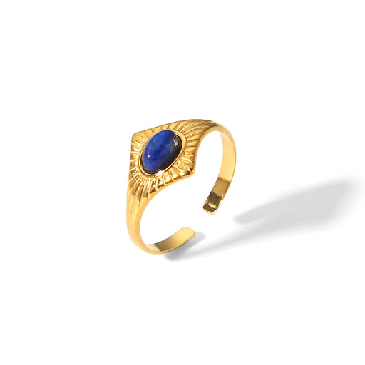 Title 6, Retro New Lapis Turquoise Titanium Steel Ring. ...