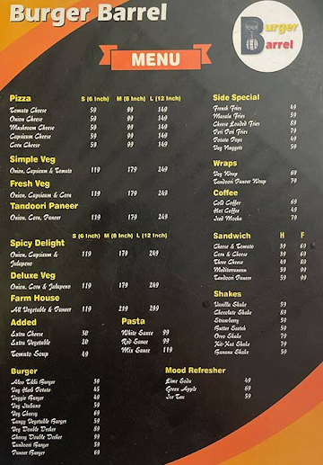 Burger Barrel menu 