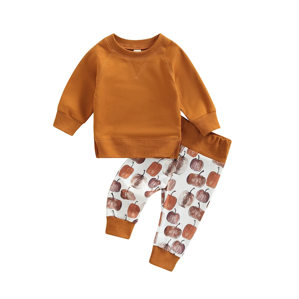 Dečiji Halloween duks dugih rukava sa štampom bundeve i pantalone. Udoban i zabavan komplet za Noć veštica.
