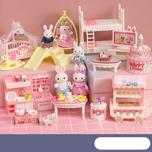 Title 2, Bunny Bedroom Kitchen Girl Doll Cake Play House...
