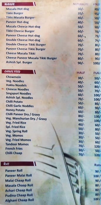 Ashish G Malai Chaap And Burger Wale menu 