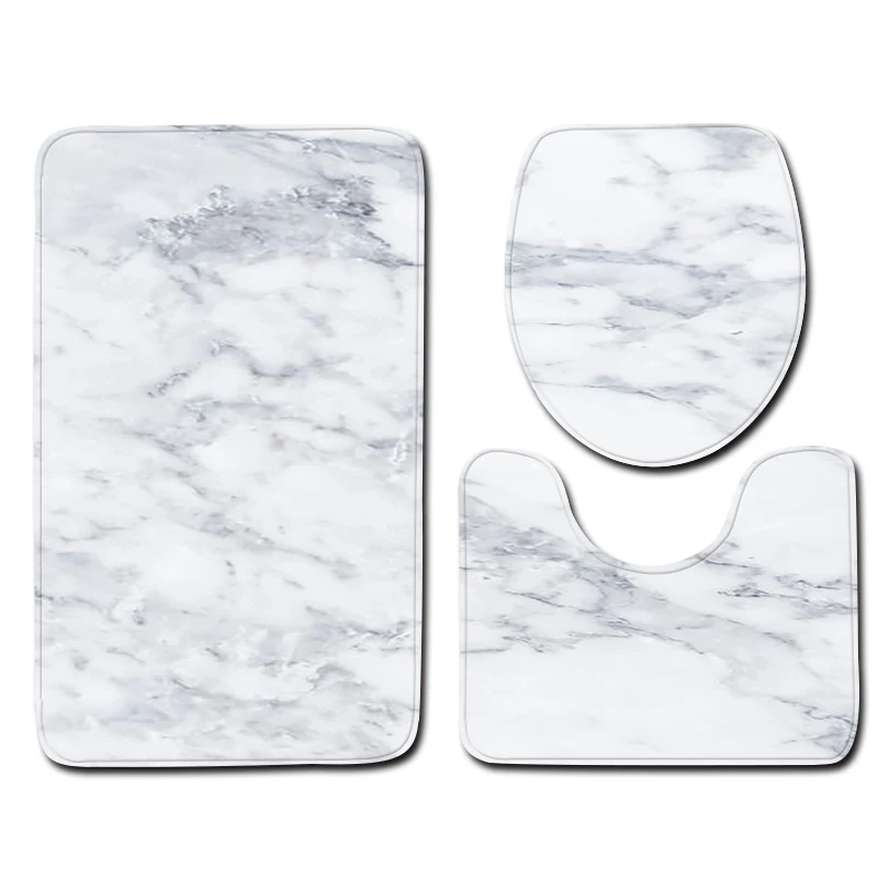 Marmor-Toiletten-Teppichset, 3-teilig, Badematte, Türmatte, rutschfest, saugfähig, luxuriöses Badezimmer-Dekor.