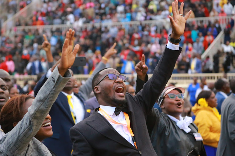 Kenyans during the first day of the Benny Hinn- mega crusade at Nyayo Stadium in Nairobi on February 24, 2024.