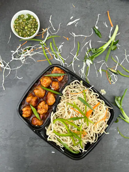 Veg Soft Noodles With Veg Manchurian Gravy