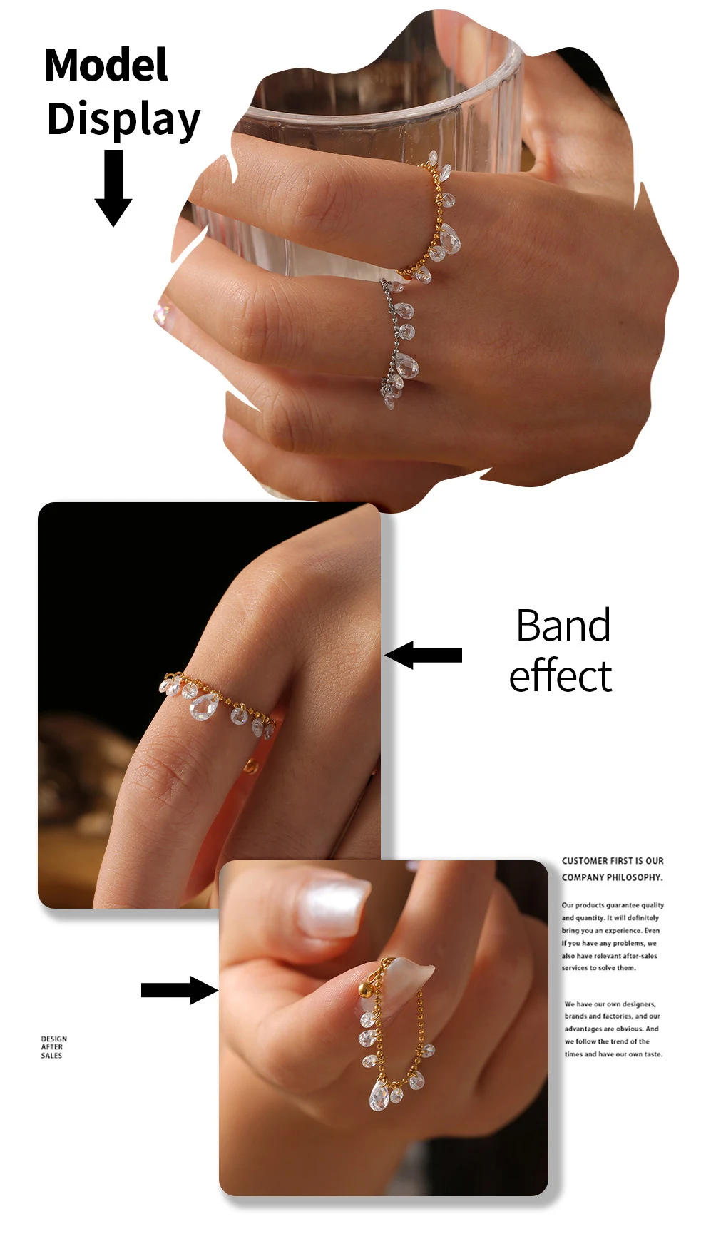 Title 1, Vergulde ring met parelketting hanger, kristals...