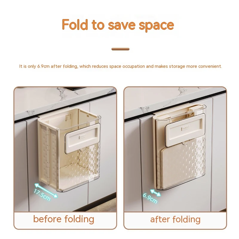 Household Kitchen Folding Trash Can Wall Hanging Punch-free Space Saving Waste Bin Kitchen Organization