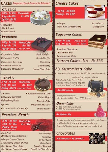 Love n Cake menu 