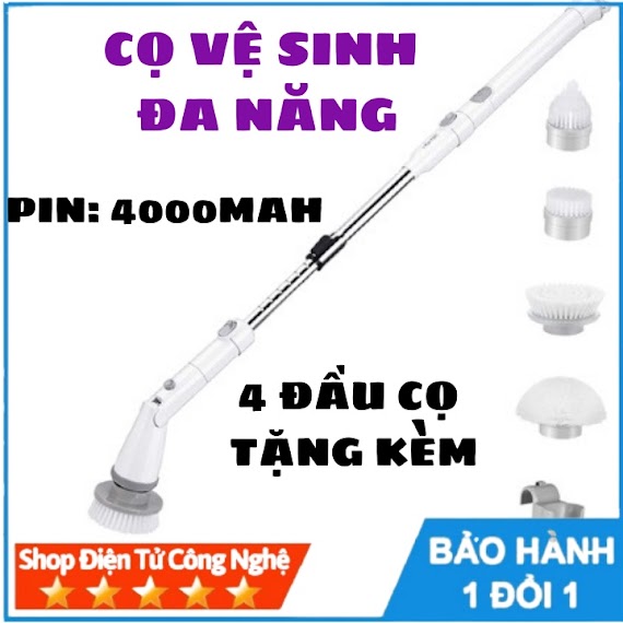 Chổi Điện Cọ Vệ Sinh, Vệ Sinh Nhà Tắm Bồn Cầu Với 4 Đầu Thay Thế Pin 4000Mah