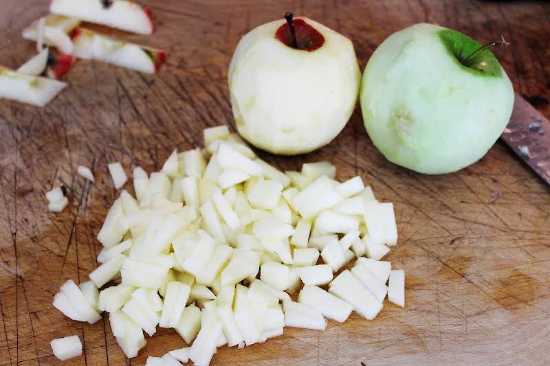 Chopping Cored Apples.