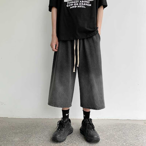 Title 3, Mens Gradient Denim Cropped Pants Loose All-ma...
