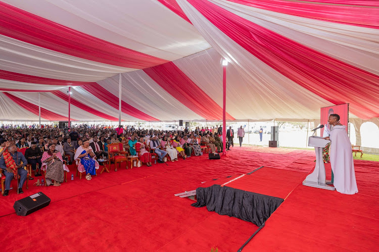 First Lady Mama Rachel Ruto speaking during the launch of empowerment projects for women, youth and people with disabilities in Kajiado on April 13, 2024.