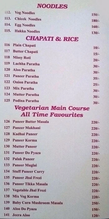Sri Vishnu Sagar menu 