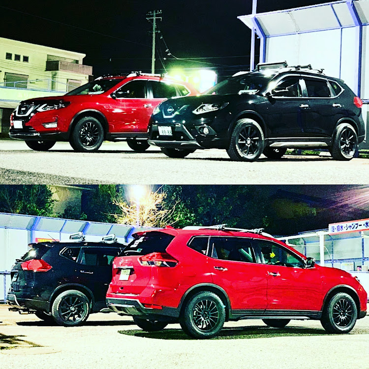 エクストレイルのいつもの赤と黒・洗車・タイヤ交換前に関するカスタム事例の投稿画像1枚目