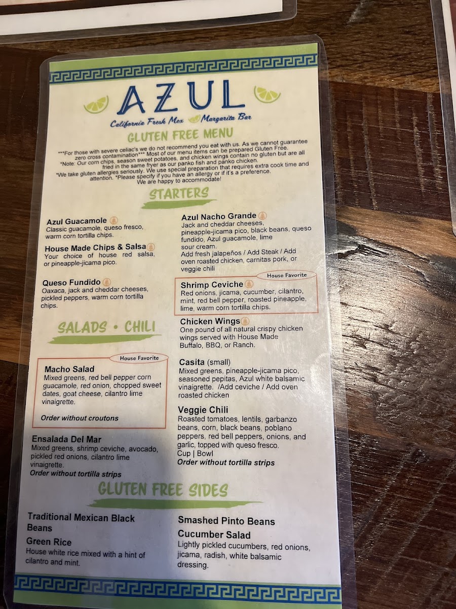 Ask for gluten free menu