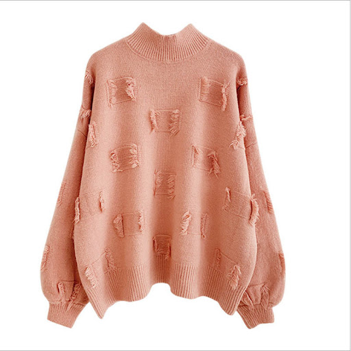 Title 2, Half High Neck Loose Knit Sweater Top Net Red L...