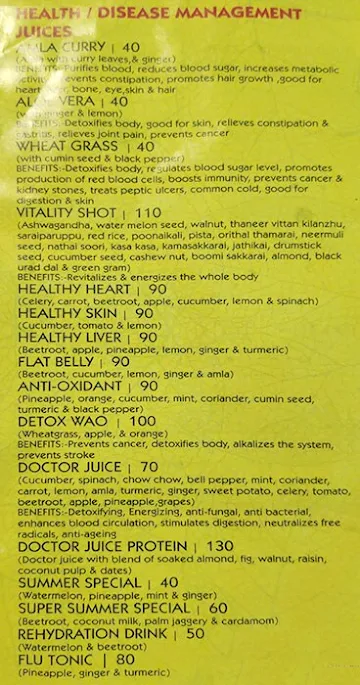 Doctor Juice menu 