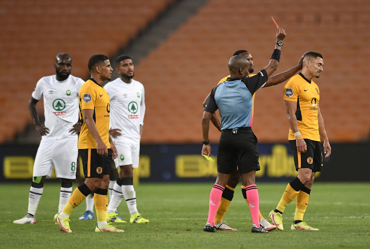 Cole Alexander of Kaizer Chiefs red carded during the DStv Premiership 2021/22 match between Kaizer Chiefs and AmaZulu.