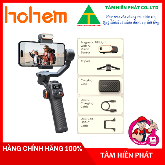 Hohem Isteady M6/M6 Kit - Gimbal Tay Cầm Chống Rung Cho Smartphone, Tích Hợp Cảm Biến Ai Xoay 360 Độ Kèm Đèn Led Chiếu Sáng - Hàng Chính Hãng - Bảo Hành 12 Tháng