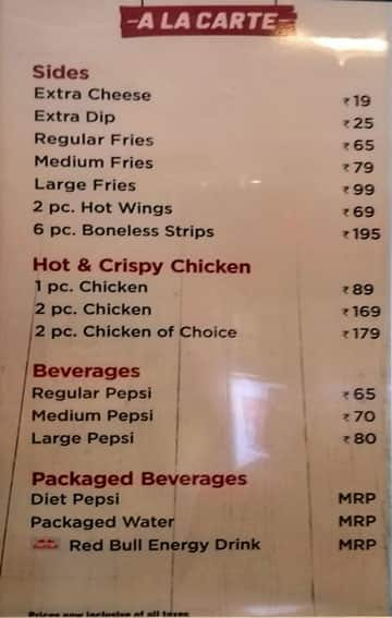 KFC menu 