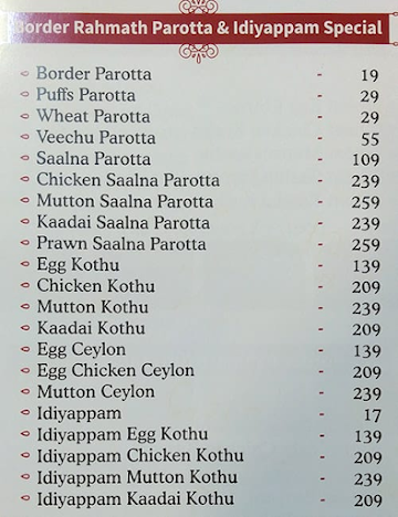 Courtallam Border Parotta menu 