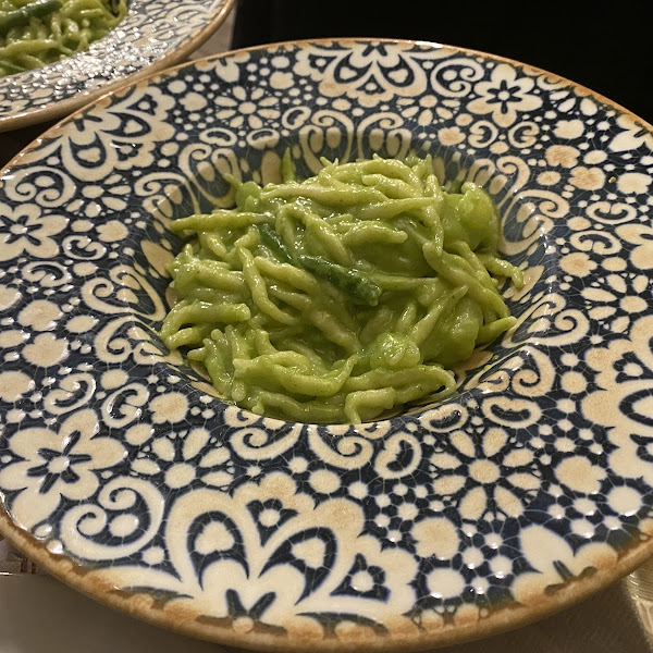Fresh homemade pasta with pesto