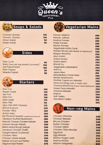 Queen's Restaurant menu 