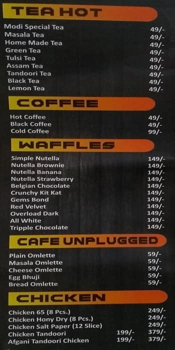 Cafe Unplugged menu 