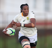 South African captain Nolusindiso Booi in action during the 2022 Rugby Africa Women's Cup match against Zimbabwe Women at City Park in Cape Town on June 15 2022.